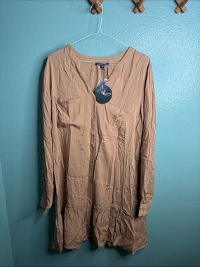 mittoshop Tan Long Sleeve Ruffle Hem Dress